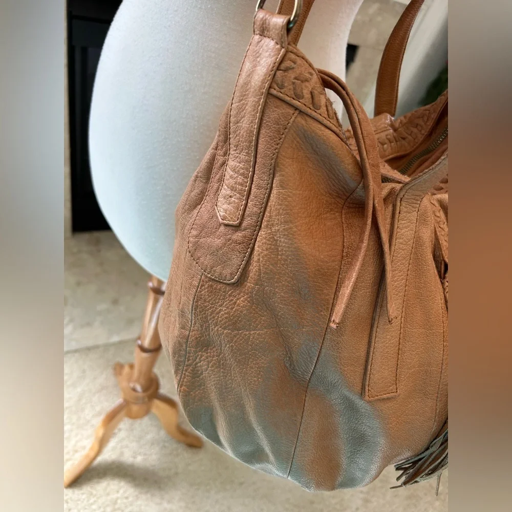 Day & Mood Tan Leather Convertible Hobo Bag